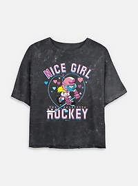 The Smurfs Nice Girl Hockey Mineral Wash Womens Crop T-Shirt