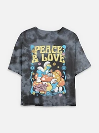 The Smurfs Peace & Love Tie Dye Crop Womens T-Shirt