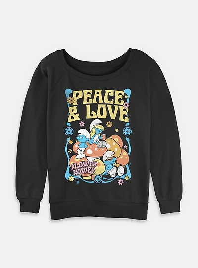 The Smurfs Peace & Love Womens Slouchy Sweatshirt
