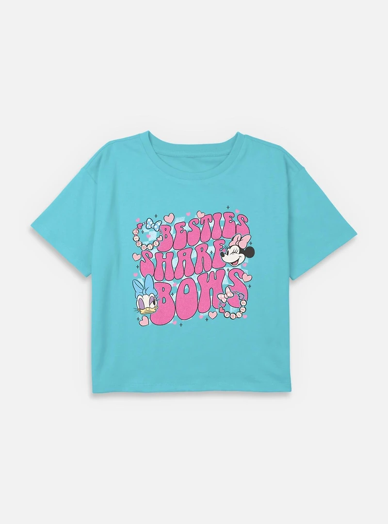 Disney Minnie Mouse & Daisy Besties Share Bows Youth Girls Boxy Crop T-Shirt
