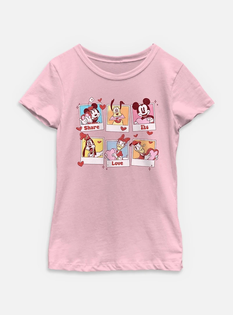 Disney Mickey Mouse Share The Love Polaroids Youth Girls T-Shirt