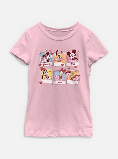 Disney Mickey Mouse Share The Love Polaroids Youth Girls T-Shirt