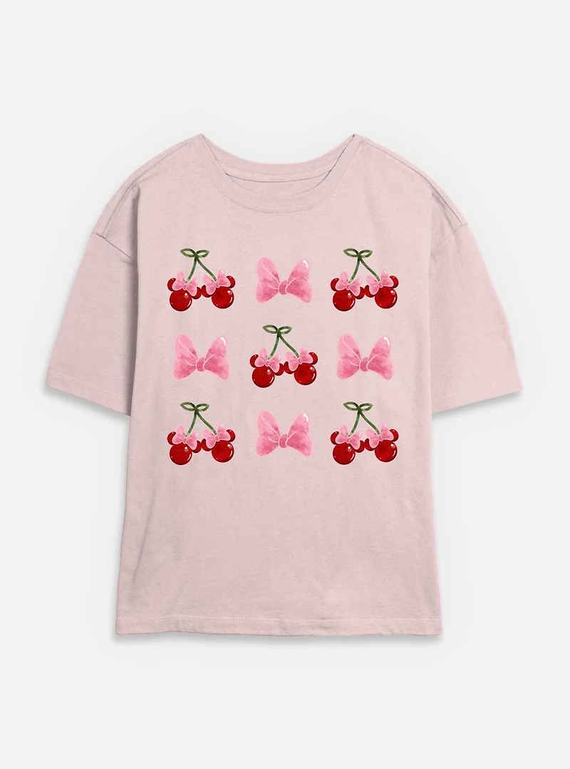 Disney Minnie Mouse Cherries And Bows Womens Skimmer T-Shirt