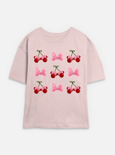Disney Minnie Mouse Cherries And Bows Womens Skimmer T-Shirt