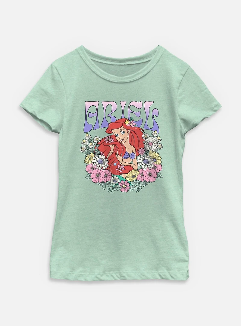 Disney Princesses Ariel Floral Wreath Youth Girls T-Shirt