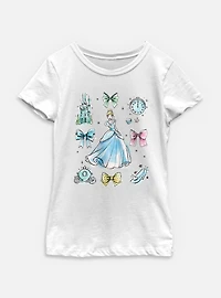 Disney Princesses Cinderella Bow Icons Youth Girls T-Shirt
