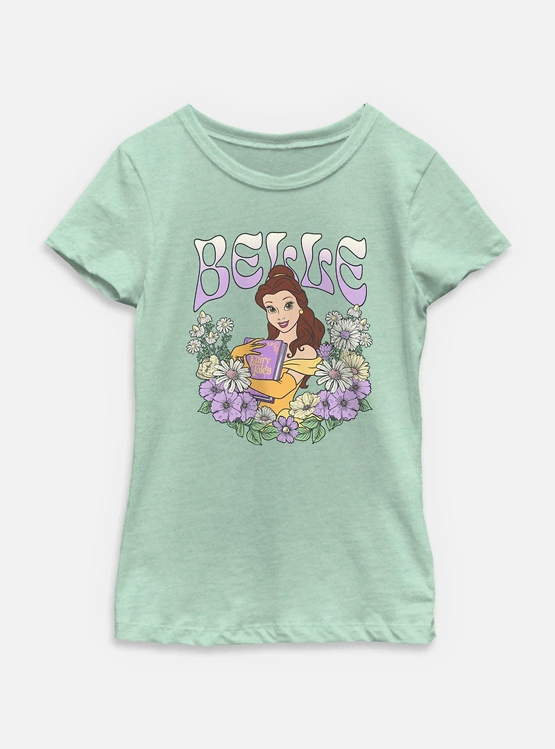 Disney Princesses Belle Floral Wreath Youth Girls T-Shirt