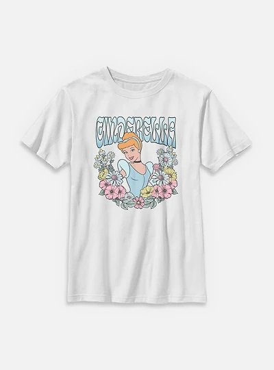Disney Princesses Cinderella Floral Wreath Youth T-Shirt