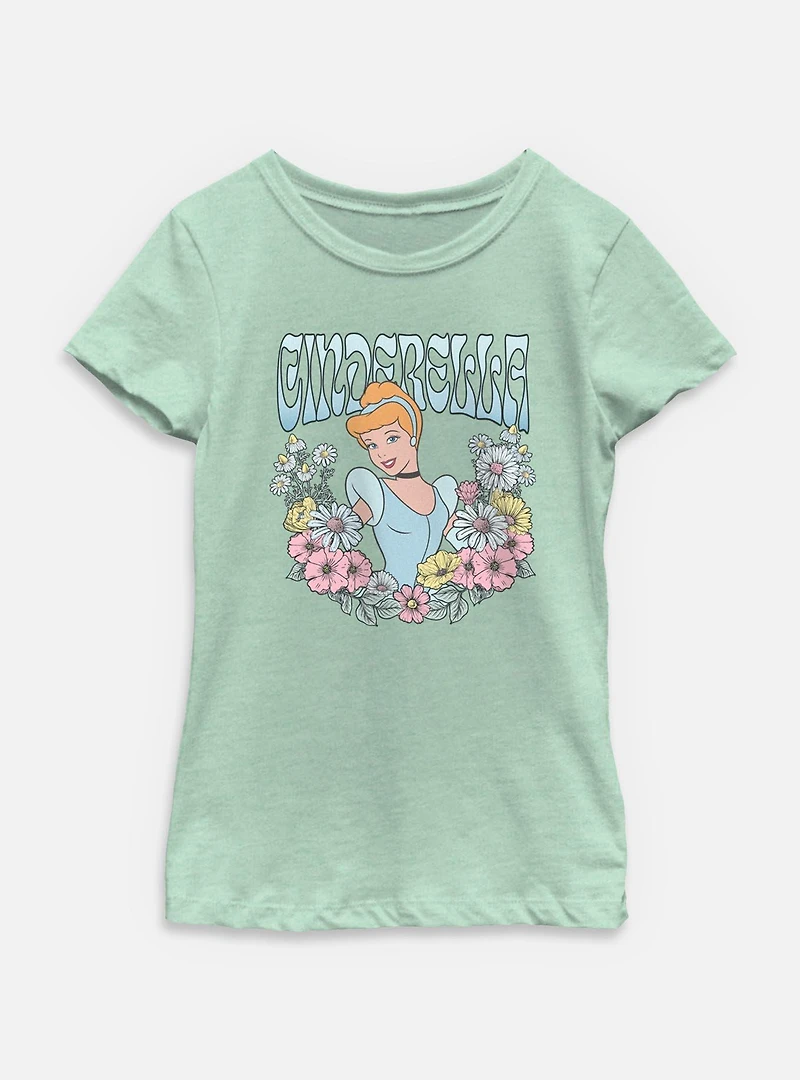 Disney Princesses Cinderella Floral Wreath Youth Girls T-Shirt