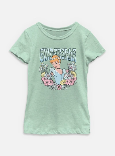 Disney Princesses Cinderella Floral Wreath Youth Girls T-Shirt