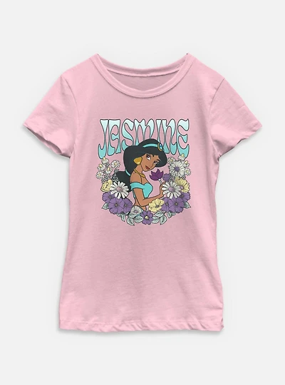 Disney Princesses Jasmine Floral Wreath Youth Girls T-Shirt