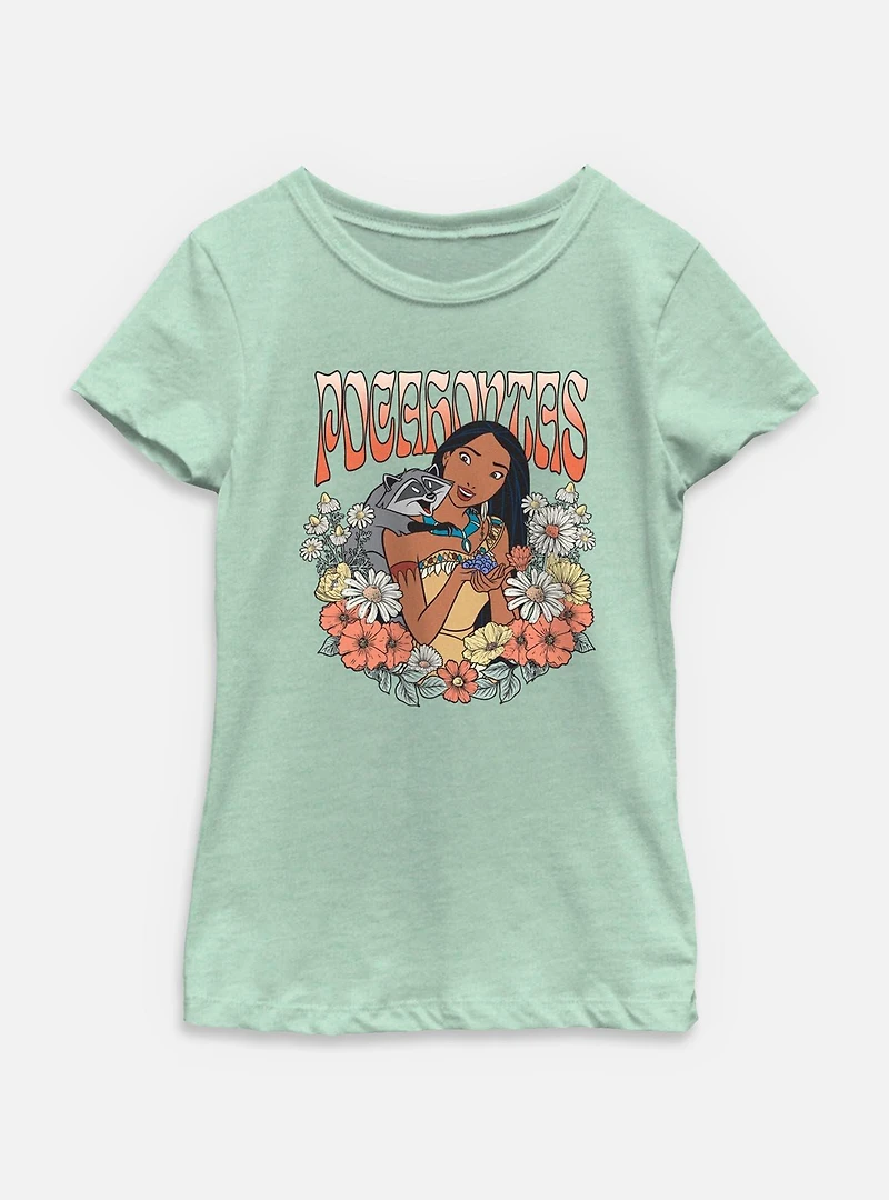 Disney Princesses Pocahontas Floral Wreath Youth Girls T-Shirt