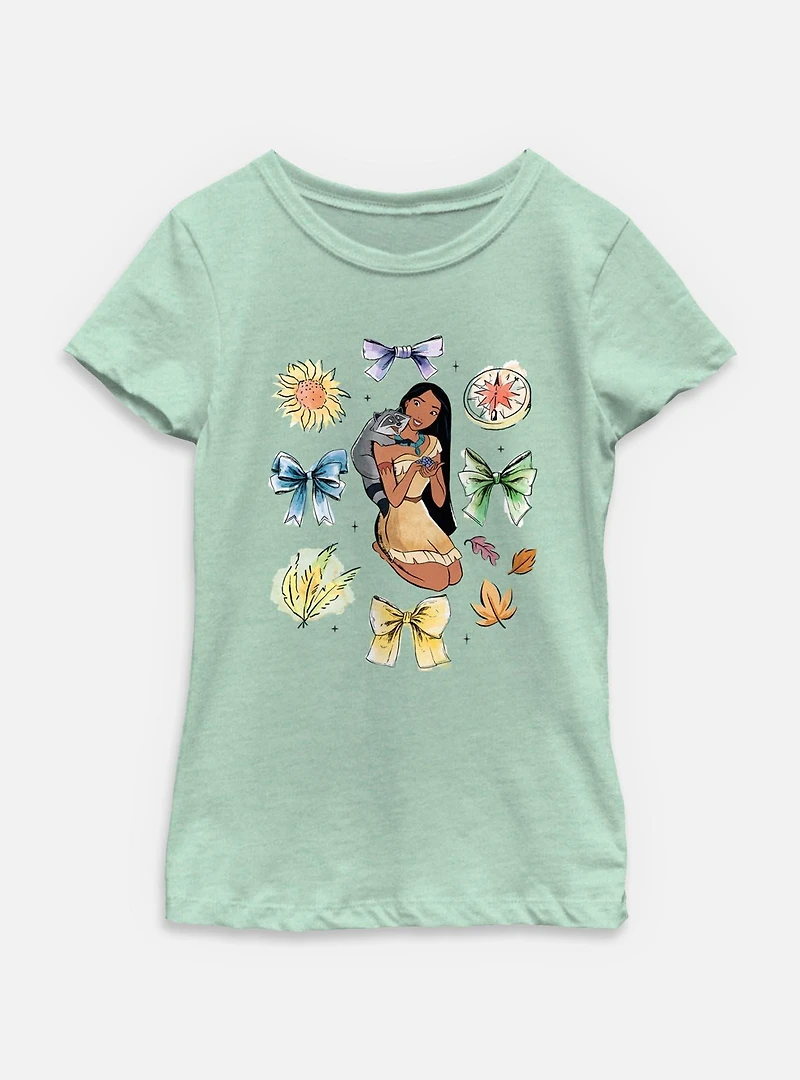 Disney Princesses Pocahontas Bow Icons Youth Girls T-Shirt