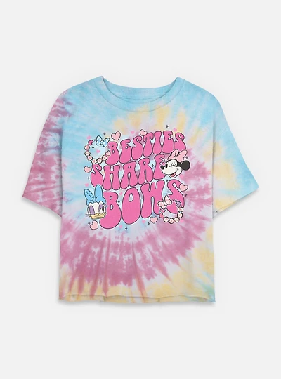 Disney Minnie Mouse & Daisy Besties Share Bows Womens Tie-Dye Crop T-Shirt