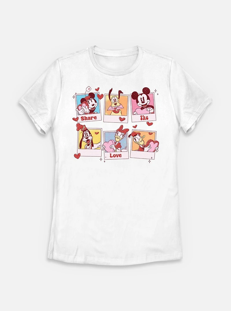 Disney Mickey Mouse Share The Love Polaroids Womens T-Shirt