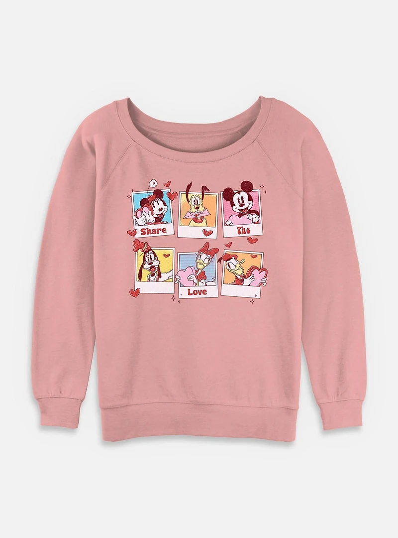 Disney Mickey Mouse Share The Love Polaroids Womens Slouchy Sweatshirt