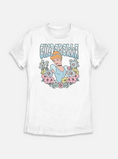 Disney Princesses Cinderella Floral Wreath Womens T-Shirt