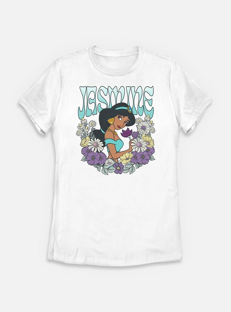 Disney Princesses Jasmine Floral Wreath Womens T-Shirt