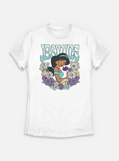 Disney Princesses Jasmine Floral Wreath Womens T-Shirt