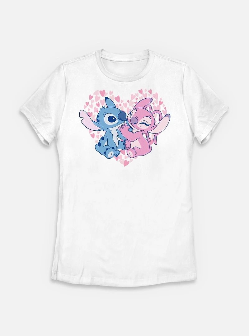 Disney Lilo & Stitch With Angel Heart Womens T-Shirt