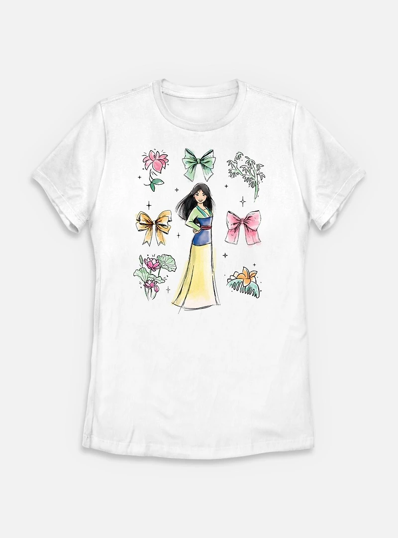 Disney Princesses Mulan Bow Icons Womens T-Shirt