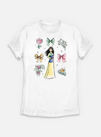 Disney Princesses Mulan Bow Icons Womens T-Shirt