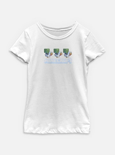 A Minecraft Movie Chicken Jockey Pixel Logo  Youth Girls T-Shirt