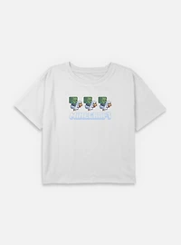 A Minecraft Movie Chicken Jockey Pixel Logo  Youth Girls Boxy Crop T-Shirt