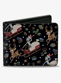 Rick and Morty Holiday Santa Rick Reindeer Sled Pose Collage Bifold Wallet