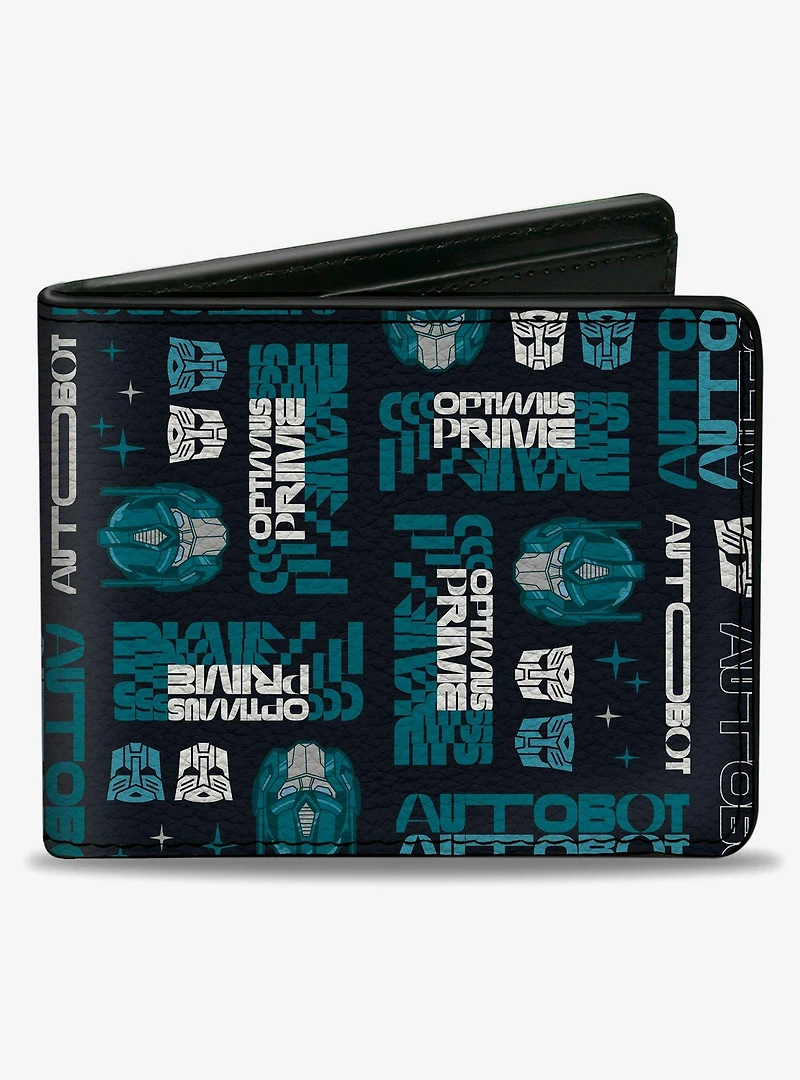 Transformers Optimus Prime Text & Icons Collage Bifold Wallet