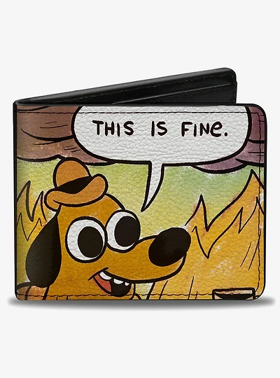 This Is Fine Question Hound Cafe Fire Comic Strip Bifold Wallet