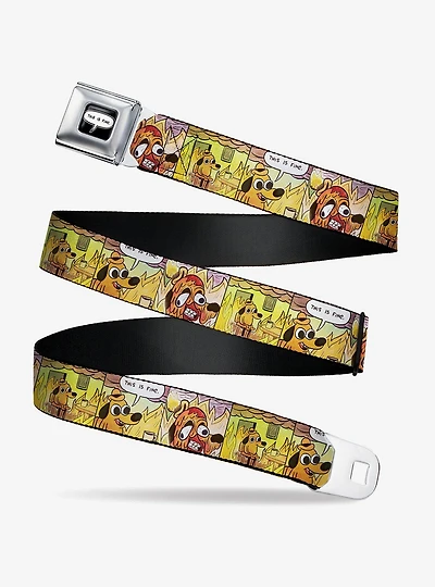This Is Fine Question Hound Cafe Fire Comic Strip Seatbelt Buckle Belt