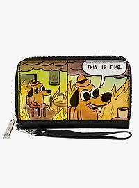 This Is Fine Question Hound Cafe Fire Comic Strip Zip Around Wallet