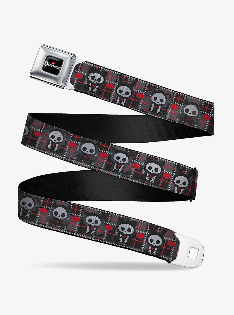 Skelanimals Five Animals and Face Logo Plaid Seatbelt Buckle Belt