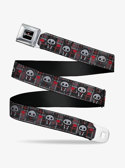 Skelanimals Five Animals and Face Logo Plaid Seatbelt Buckle Belt