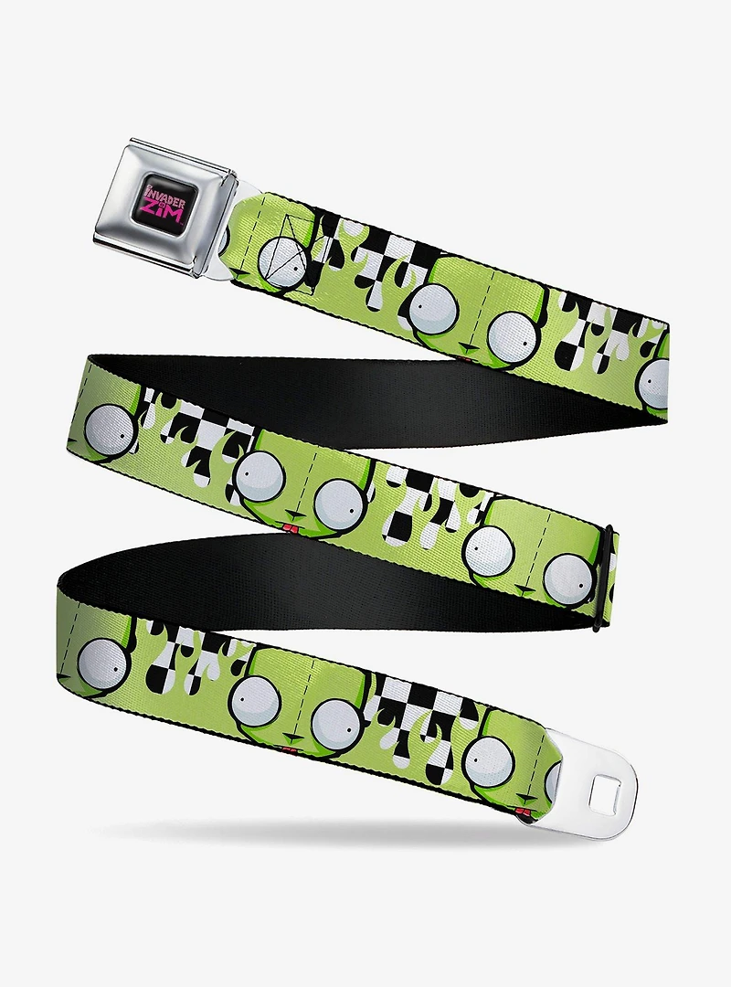 Invader Zim GIR Face and Checker Flames Seatbelt Buckle Belt