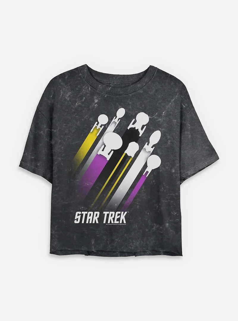 Star Trek Nonbinary Pride Fleet Stripes Mineral Wash Womens Crop T-Shirt