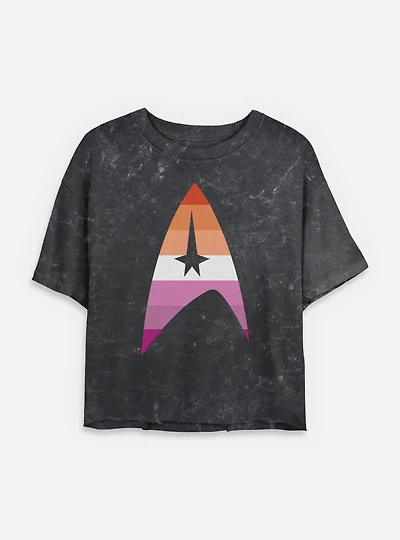 Star Trek Lesbain Flag Logo Mineral Wash Womens Crop T-Shirt