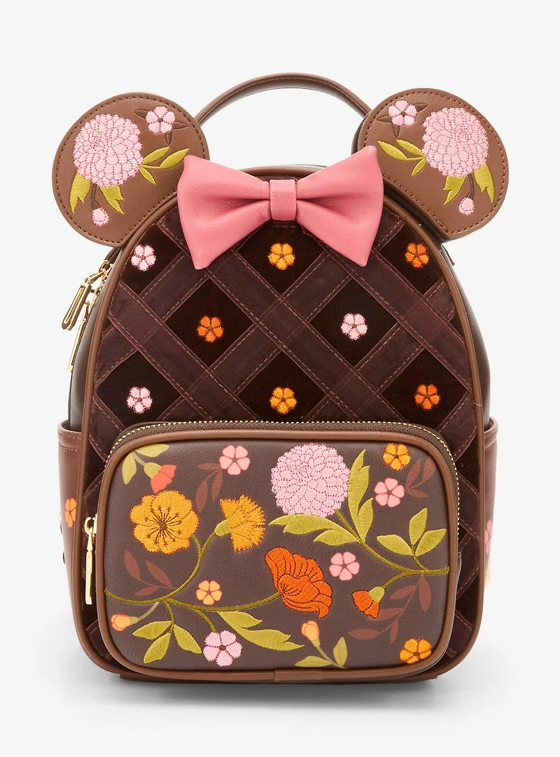 Disney Minnie Mouse Velvet Floral Interchangeable Ears Mini Backpack - BoxLunch Exclusive