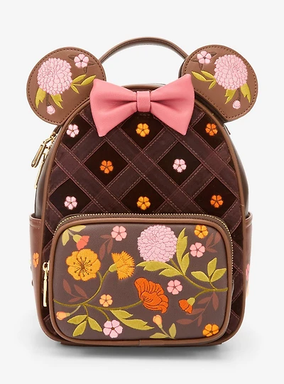 Disney Minnie Mouse Velvet Floral Interchangeable Ears Mini Backpack - BoxLunch Exclusive