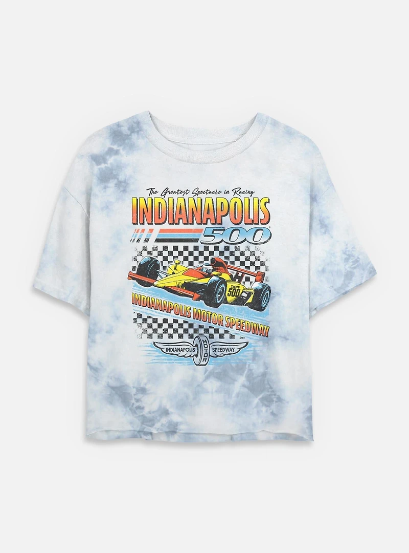 Indianapolis 500 Race Checker Tie Dye Crop Womens T-Shirt