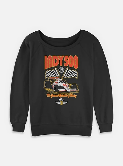 Indianapolis 500 Checkered Flags Racing Womens Slouchy Sweatshirt