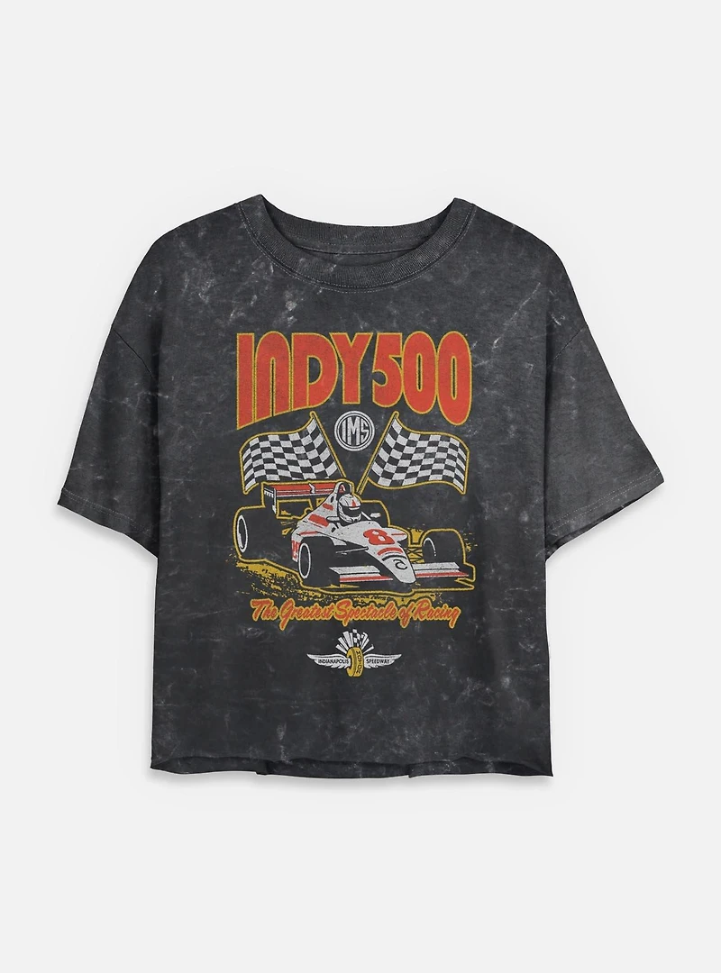 Indianapolis 500 Checkered Flags Racing Mineral Wash Womens Crop T-Shirt