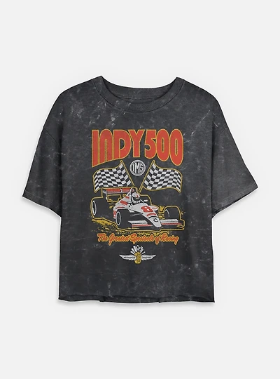 Indianapolis 500 Checkered Flags Racing Mineral Wash Womens Crop T-Shirt