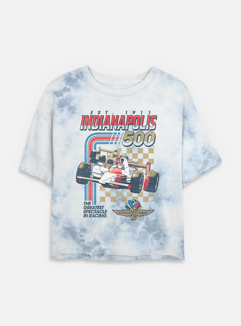 Indianapolis 500 Racing Stripes Tie Dye Crop Womens T-Shirt
