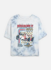 Indianapolis 500 Racing Stripes Tie Dye Crop Womens T-Shirt