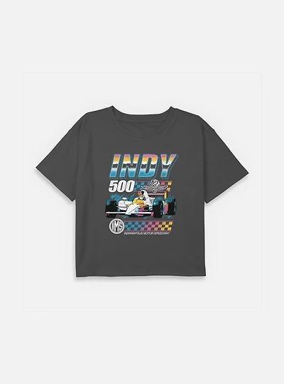 Indianapolis 500 Vintage Neon Youth Girls Boxy Crop T-Shirt