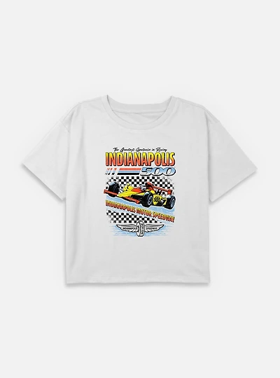 Indianapolis 500 Race Checker Youth Girls Boxy Crop T-Shirt