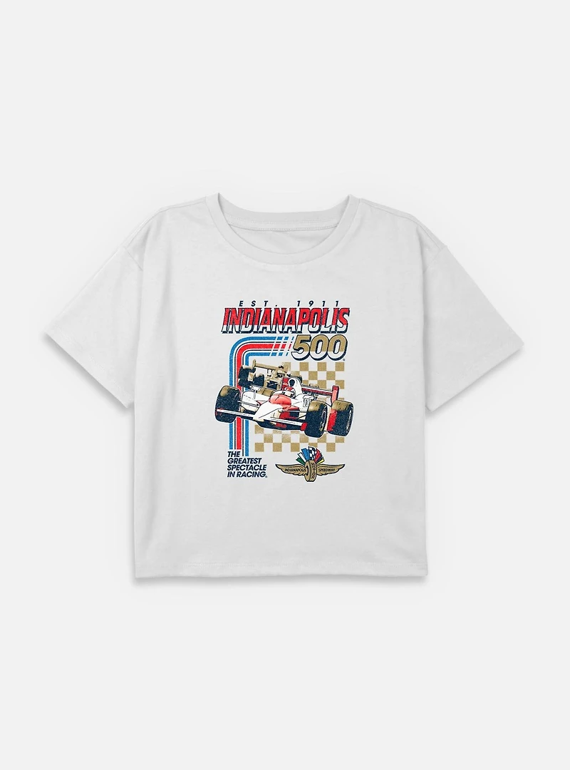 Indianapolis 500 Racing Stripes Youth Girls Boxy Crop T-Shirt