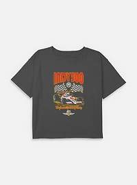 Indianapolis 500 Checkered Flags Racing Youth Girls Boxy Crop T-Shirt